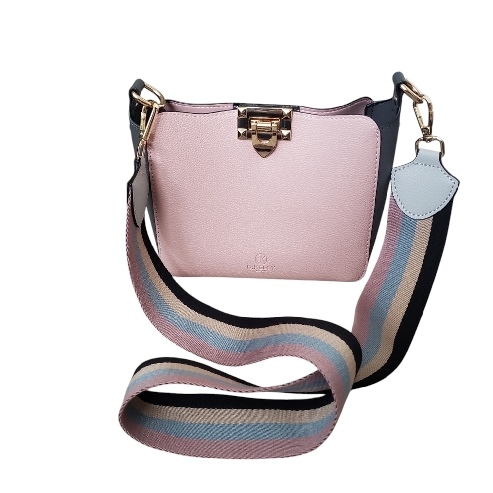 D. Kelly Japan Vegan Leather Pale Pink & Gray Mini Crossbody Bag NEW